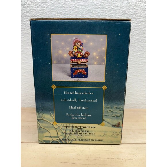 Traditions Porcelain Decorative Trinket Box Hand Painted Teddy Bear With Toys - Picture 14 of 16